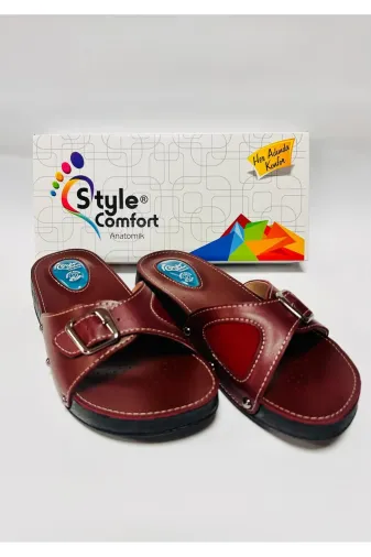 STYLE COMFORT SCHWJL-01-SEC Kadın Bordo Ortopedik Jel Destekli Tek Tokalı Terlik