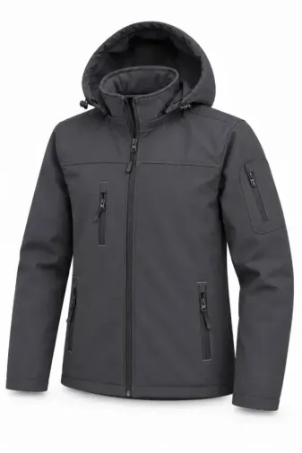 Su Geçirmez Kumaşlı İçi Polar Astarlı Çıkarılabilir Kapüşonlu Personel Mont Ceket - Füme - 4XL - Füme