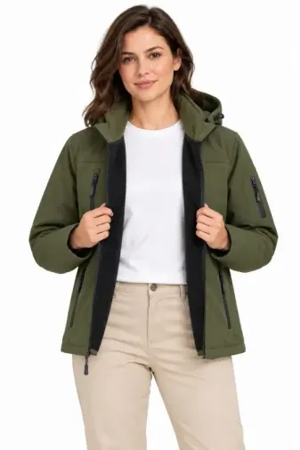 Su Geçirmez Softshell İçi Polar Astarlı Çıkarılabilir Kapüşonlu 4 Cepli Mont Ceket - Haki - 2XL - Haki