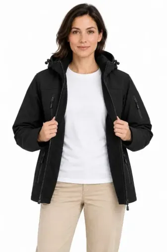 Su Geçirmez Softshell İçi Polar Astarlı Çıkarılabilir Kapüşonlu 4 Cepli Mont Ceket - Siyah - 3XL - Siyah