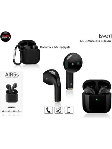 Subzero Air5S Sw21 Koruma Kılıf Hediyeli Siyah Wıreless Bluetooth Kulaklık