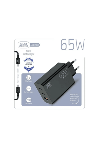 Subzero Sg88 65W Usb+Pd+Pd Girişli Süper Fast Type-C Şarj Aleti