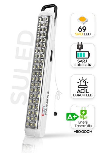 SULED Sl-1024 69 Power Li Işıldak Çekmeli Ipli Fener Şarjlı Işıldak 2 Kademeli Aydınlatma Kamp El Feneri