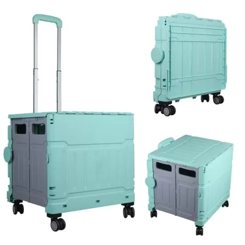 Sunup Sn-26968 Katlanabilir Market Pazar Kamp Tekerlekli Alışveriş Arabası 60kg Kapasiteli
