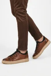 Taba Kroko Desenli Hakiki Deri Erkek Sneaker