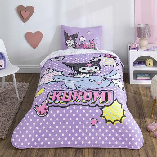 Taç Lisanslı Kuromi Smile Pamuklu Çocuk Yatak Örtüsü Seti (160x230)