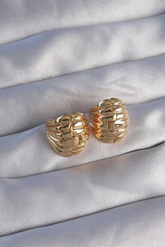 Tahtakale Toptancıları BKP9080-BLNC Pirinç Gold Renk Tırtıklı Minimal Bombeli Tasarım Küpe Altın