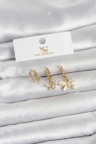 TakÇalıştır BKP11709-BLNC Pirinç Gold Renk Kelebek Model 3& 39Lü Kadın Küpe Altın