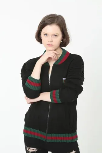 Tam Fermuarlı Triko Hırka - Siyah - XL - Siyah