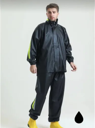 Tam Kalıp Motorcu Kurye Su Gecirmez Yağmurluk Takım - Siyah - 2XL - Siyah