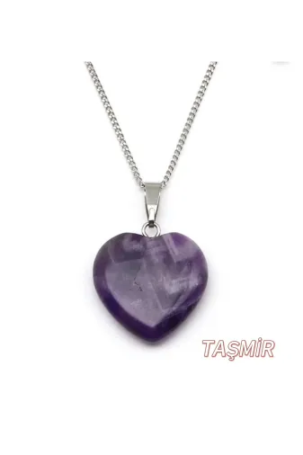 Taş-Mir kalp00tasmir Ametist Kalp Doğal Taş Kolye