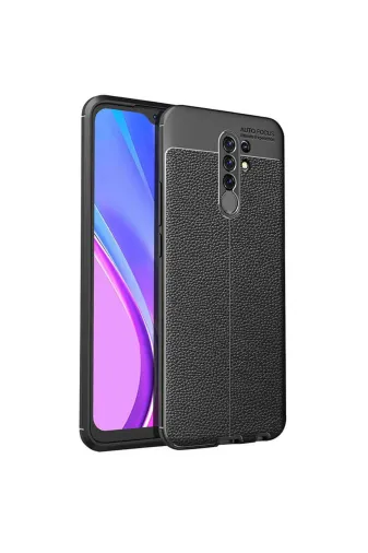 Techaks 56AÖ-8682314049016-291 Xiaomi Redmi 9 Kılıf Kamera Korumalı Deri Görünümlü Dikiş Detaylı Silikon Kapak Niss