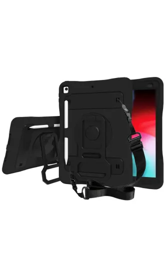 Techaks T20135-TCHS Ipad 10.2 2021 (9.nesil) Zore Yeni Nesil Kalem Bölmeli Defender Tablet Silikon - Siyah Uyumlu