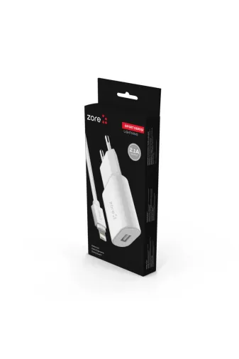 Techaks T23210-TCHS Beyaz Ofset Serisi Zcs-02 Lightning 2 In 1 Ev Şarj Seti 2.1A-Zore