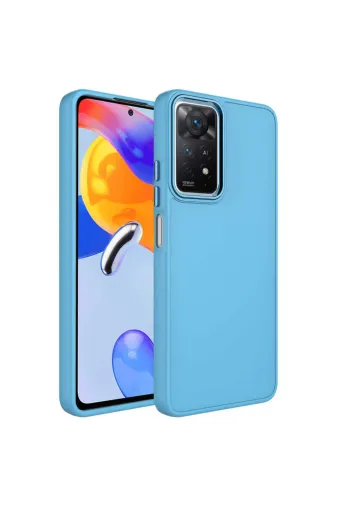 Techaks T25116-TCHS Redmi Note 11S Global Kılıf Metal Çerçeve Ve Buton Tasarımlı Silikon Zore Luna Kapak - Sierra Mavi