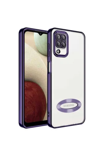 Techaks T25256-TCHS Galaxy A12 Kılıf Kamera Lens Korumalı Kenarları Renkli Logo Gösteren Omega Kapak - Derin Mor