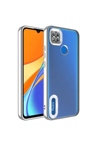Techaks T25693-TCHS Redmi 9C Kılıf Kamera Korumalı Logo Gösteren Zore Omega Kapak - Gümüş