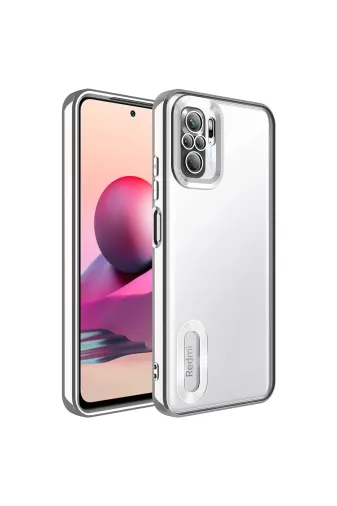 Techaks T25698-TCHS Redmi Note 10 Kılıf Kamera Korumalı Logo Gösteren Zore Omega Kapak - Gümüş