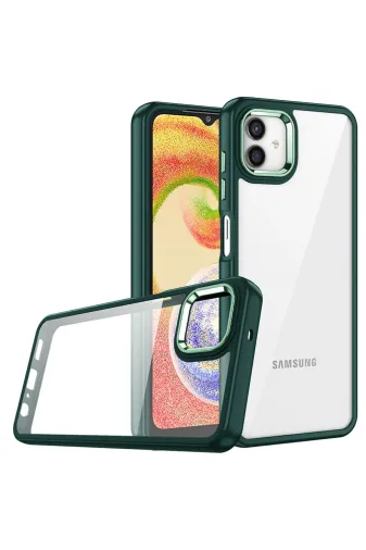 Techaks T26005-TCHS Galaxy A04E Kılıf Metal Kamera Çıkıntılı Kenarları Renkli Şeffaf Kapak Flora - Yeşil