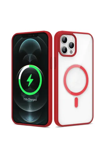 Techaks T26013-TCHS Iphone 11 Pro Max Kılıf Magsafe Wireless Şarj Özellikli Silikon Zore Ege Kapak - Kırmızı