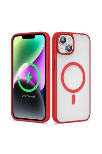 Techaks T26014-TCHS Iphone 12 Kılıf Magsafe Wireless Şarj Özellikli Silikon Zore Ege Kapak - Kırmızı