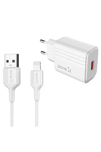 Techaks T28075-TCHS Beyaz Play Serisi Pl1 Lightning 2In1 Seyahat Şarj Aleti 12W-Zore