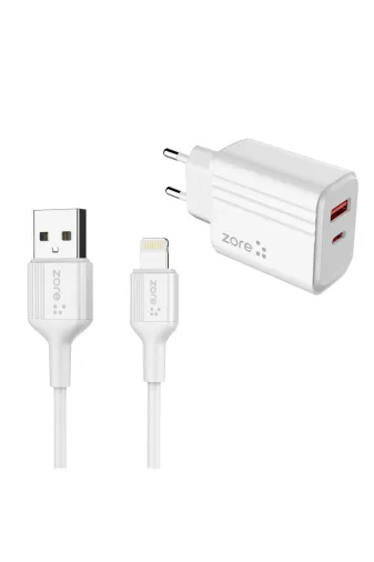 Techaks T28079-TCHS Beyaz Play Serisi Pl3 Lightning 2In1 Seyahat Şarj Aleti 20W-Zore