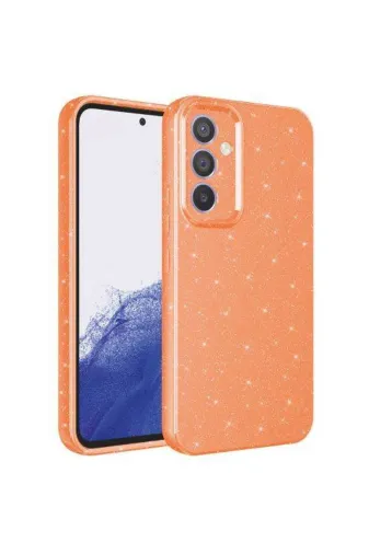 Techaks T28330-TCHS Galaxy A24 Kılıf Kamera Korumalı Simli Lüks Zore Koton Kapak - Turuncu