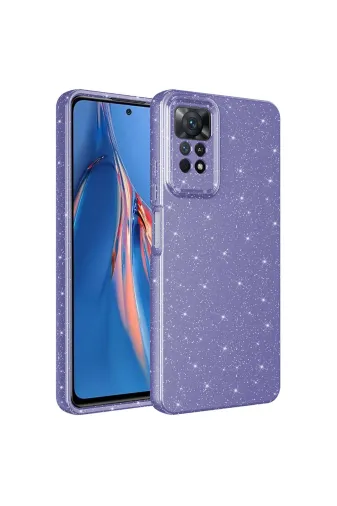Techaks T28337-TCHS Redmi Note 12 Pro 4G Kılıf Kamera Korumalı Simli Lüks Zore Koton Kapak - Mor