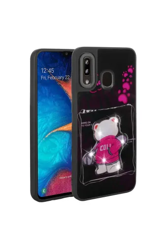 Techaks T31201-TCHS Galaxy A20 Kılıf Parlayan Kabartmalı İkonik Figürlü Zore Amas Silikon Kapak - Siyah