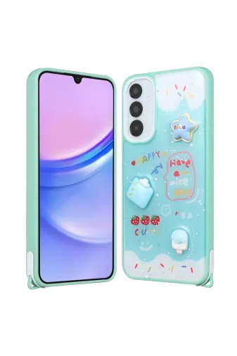 Techaks T31377-TCHS Galaxy A35  Kılıf Parlayan Simli Kabartma Figürlü Zore Cevze Kapak - Yeşil