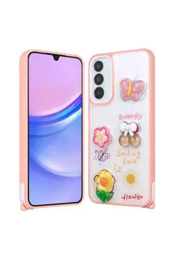 Techaks T31381-TCHS Galaxy A54 Kılıf Parlayan Simli Kabartma Figürlü Zore Cevze Kapak - Pembe