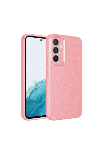 Techaks T32146-TCHS Galaxy S24 Kılıf Kamera Korumalı Simli Lüks Zore Koton Kapak - Pembe