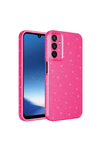 Techaks T32152-TCHS Galaxy A25 Kılıf Kamera Korumalı Simli Lüks Zore Koton Kapak - Pembe Koyu