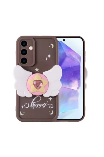 Techaks T32460-TCHS Galaxy A35 Kılıf Kamera Korumalı Figür Tasarımlı Zore Kapya Kapak - Koyu Kahve