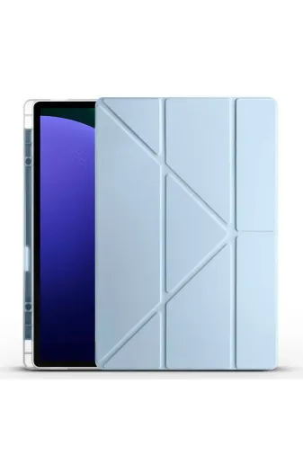 Techaks T34248-TCHS Galaxy Tab S10 Ultra Kılıf Zore Tri Folding Kalem Bölmeli Standlı Kılıf - Mavi