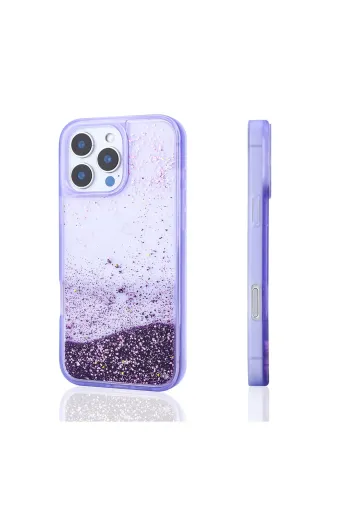 Techaks T35539-TCHS Iphone 12 Pro Kılıf Sıvılı Simli Şeffaf Arka Yüzey Zore Keto Silikon Kapak - Mor