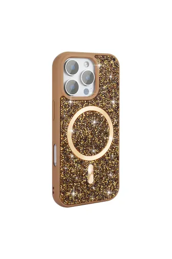 Techaks T36335-TCHS Iphone 16 Pro Max Kılıf Pırlanta Tasarımlı Magsafe Şarj Özellikli Tchs Mozaik Silikon Kapak - Desert