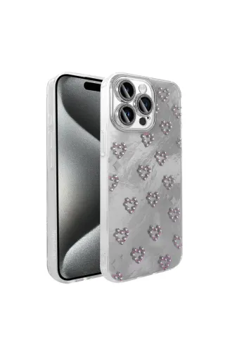 Techaks T36588-TCHS Iphone 15 Pro Kılıf Kamera Korumalı Figürlü Ponti Esnek Silikon Kapak - Beyaz
