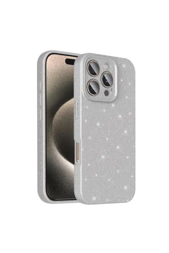 Techaks T36808-TCHS Iphone 16 Pro Max Kılıf Kamera Korumalı Simli Lüks Tchs Koton Kapak - Gümüş