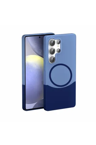 Techaks T37175-TCHS Galaxy S24 Ultra Kılıf M-Safe Şarj Özellikli Mıknatıslı Tchs Duble Kapak - Lacivert