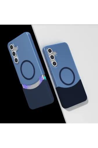 Techaks T37176-TCHS Galaxy S25 Kılıf M-Safe Şarj Özellikli Mıknatıslı Tchs Duble Kapak - Lacivert