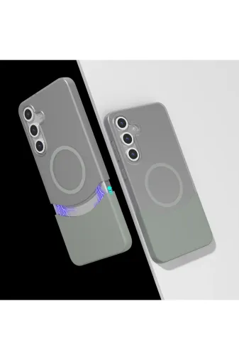 Techaks T37176-TCHS Galaxy S25 Kılıf M-Safe Şarj Özellikli Mıknatıslı Tchs Duble Kapak - Gri