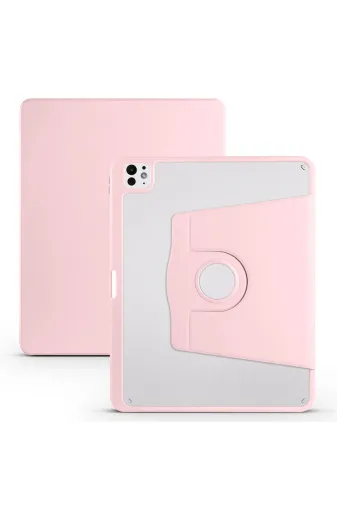 Techaks T40023-TCHS Ipad Pro 13 2025 M5 Kılıf Zore Termik Kalem Bölmeli Dönebilen Standlı Kılıf - Pembe