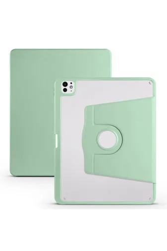 Techaks T40023-TCHS Ipad Pro 13 2025 M5 Kılıf Zore Termik Kalem Bölmeli Dönebilen Standlı Kılıf - Açık Yeşil