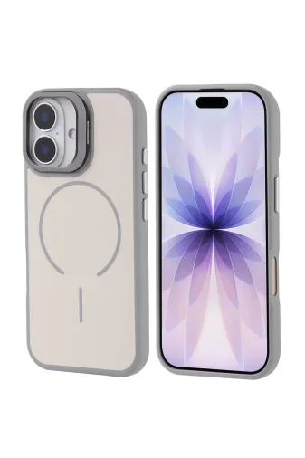 Techaks T40158-TCHS Iphone 17 Kılıf M-Safe Şarj Özellikli Kamera Standlı Tchs Notron Kapak - Gri