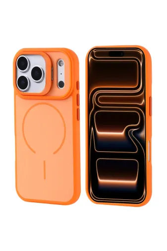Techaks T40161-TCHS Iphone 17 Pro Max Kılıf M-Safe Şarj Özellikli Kamera Standlı Tchs Notron Kapak - Turuncu