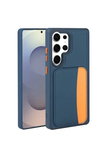 Techaks T40469-TCHS Galaxy S24 Ultra Kılıf Kartlıklı Tchs X-Kart Silikon Kapak - Lacivert