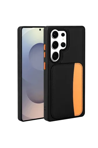 Techaks T40469-TCHS Galaxy S24 Ultra Kılıf Kartlıklı Tchs X-Kart Silikon Kapak - Siyah