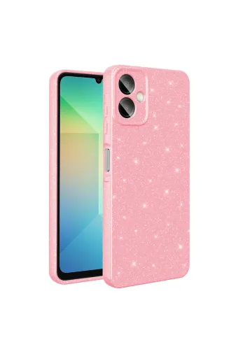 Techaks T40635-TCHS Galaxy A07 Kılıf Kamera Korumalı Simli Lüks Tchs Koton Kapak - Açık Pembe